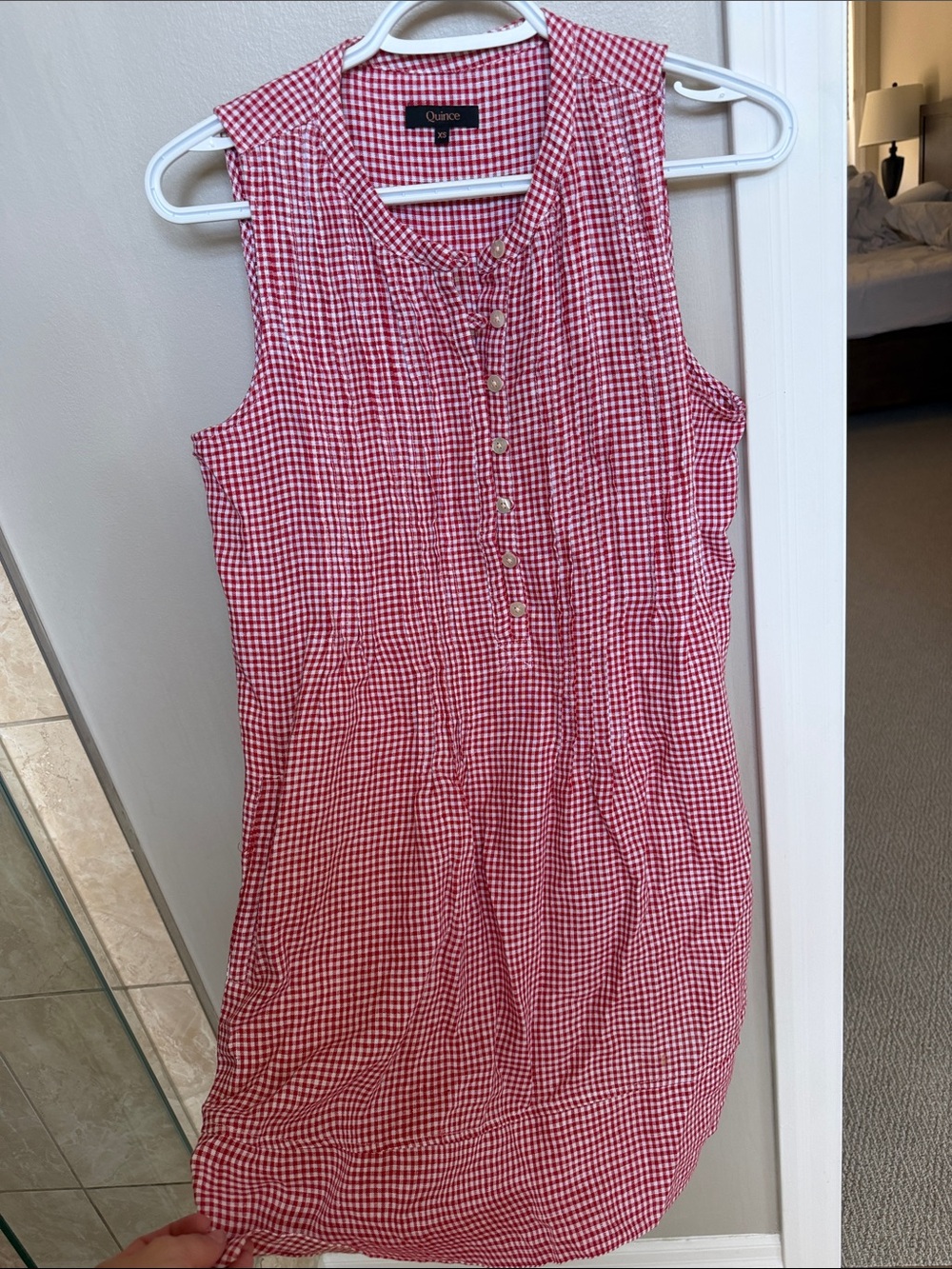 Quince European linen Red Gingham Sleeveless swing dress